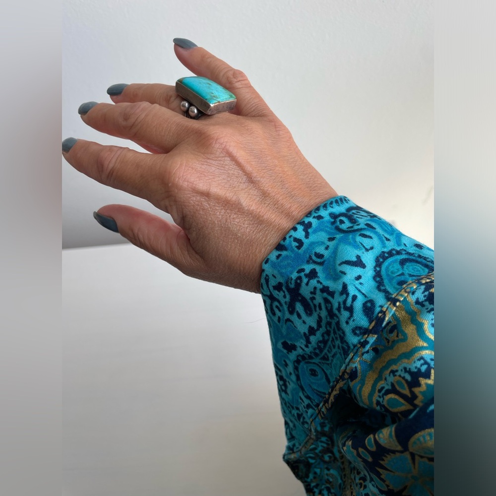 Designer turquoise solid sterling silver ring - Picture 5 of 13